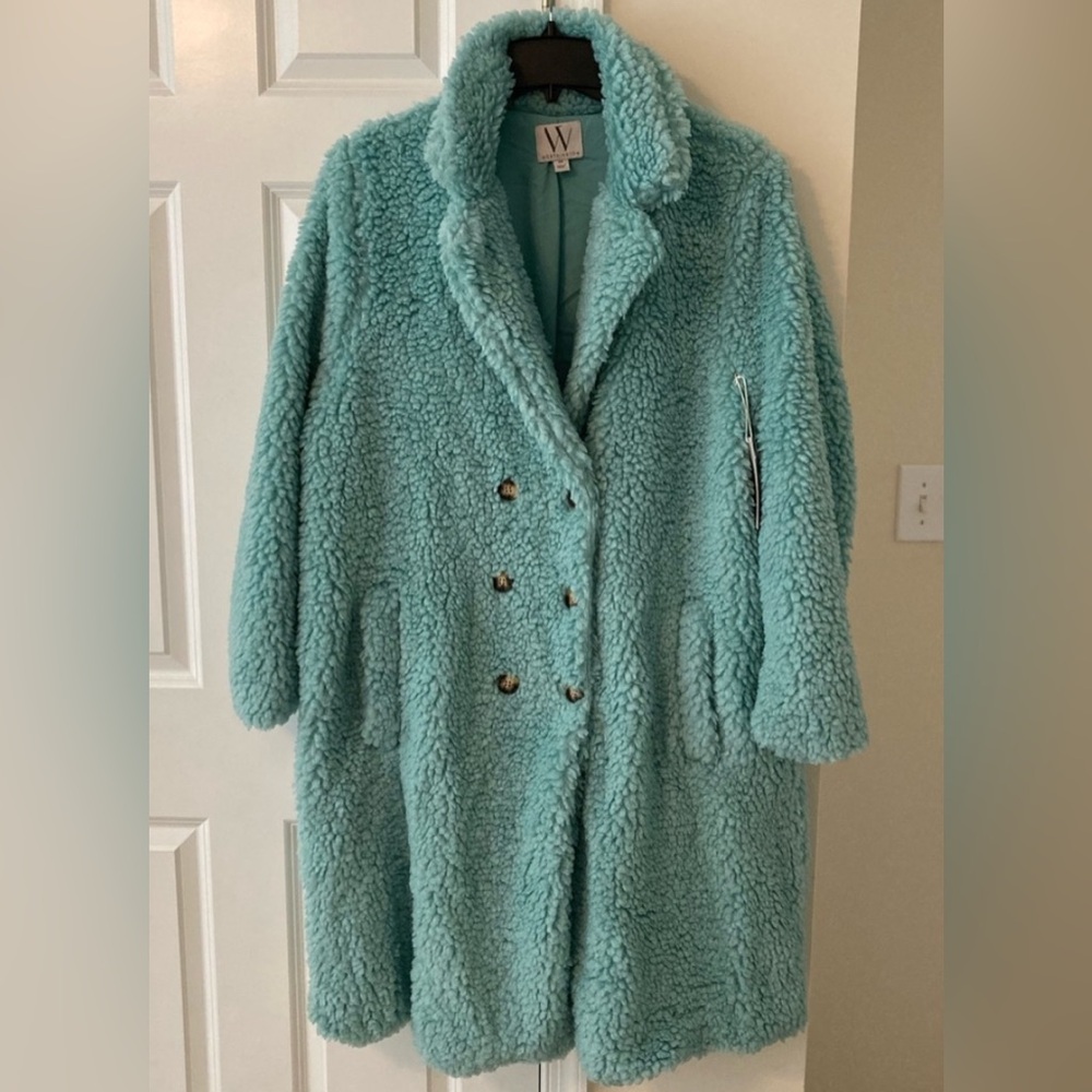 Women's Turquoise Faux Fur Teddy Coat